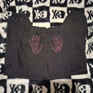 PINK Victoria's Secret Black Joggers with Pink Skeleton Print